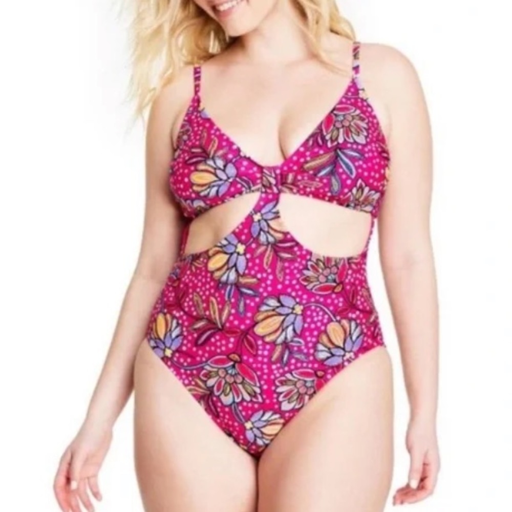 Floral Print Front Cutout One Piece Swimsuit - Tabitha Brown sz Small 4-6